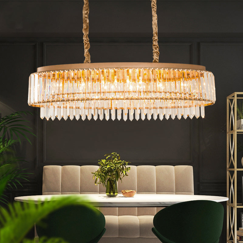 5 Bulbs Crystal Prism Island Light Modernist Champagne Oval Dining Room Suspended Lighting Fixture Champagne Clearhalo 'Ceiling Lights' 'Island Lights' Lighting' 2550399