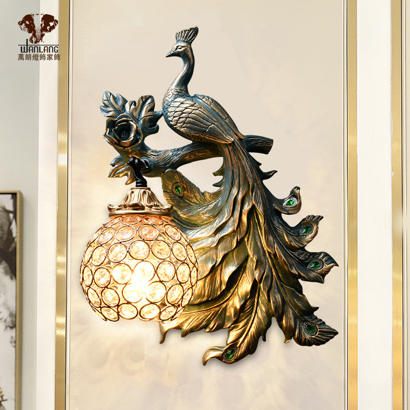 1 Light Living Room Wall Sconce Vintage Bronze Wall Lamp with Phenix Resin Design toward Right/Left Bronze Left Clearhalo 'Wall Lamps & Sconces' 'Wall Lights' Lighting' 2550429