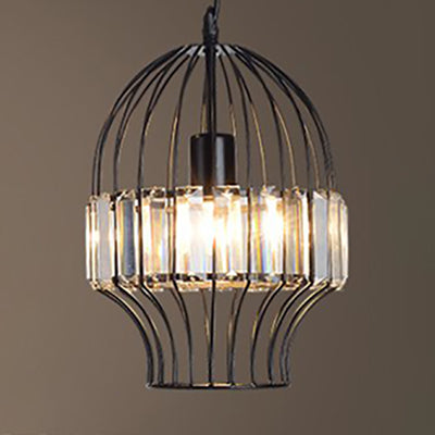 Crystal Block Pendant Ceiling Light Black Geometric Metal Cage Pendant Light Black 11.5" Clearhalo 'Art Deco Pendants' 'Cast Iron' 'Ceiling Lights' 'Ceramic' 'Crystal' 'Industrial Pendants' 'Industrial' 'Metal' 'Middle Century Pendants' 'Pendant Lights' 'Pendants' 'Tiffany' Lighting' 2550430