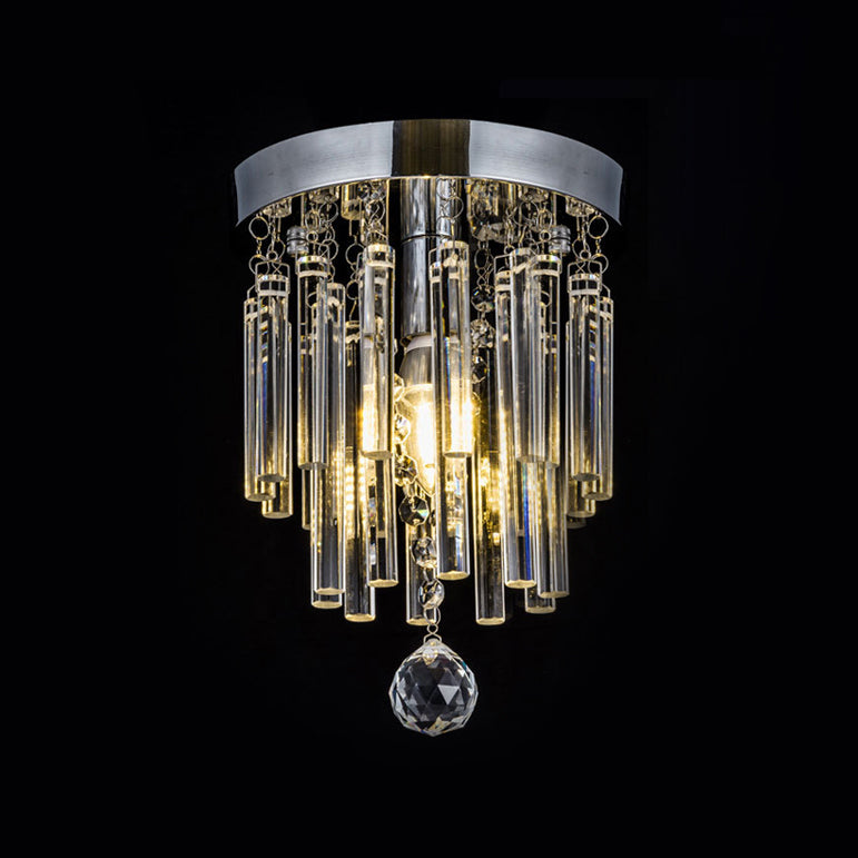 Crystal Bar Flush Mount Light Round Chrome Bare Bulb Flushmount Ceiling Light Clear 10" Clearhalo 'Ceiling Lights' 'Close To Ceiling Lights' 'Close to ceiling' 'Flush mount' Lighting' 2550434