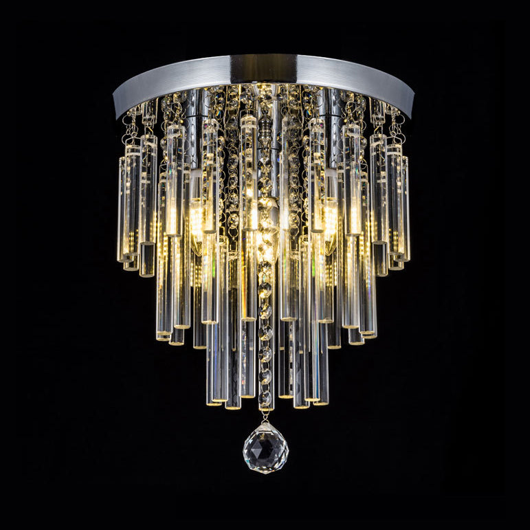 Crystal Bar Flush Mount Light Round Chrome Bare Bulb Flushmount Ceiling Light Clear 14" Clearhalo 'Ceiling Lights' 'Close To Ceiling Lights' 'Close to ceiling' 'Flush mount' Lighting' 2550435