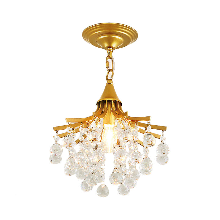 Crystal Drops Chandelier Single Bare Bulb Metal Chandelier Gold Clearhalo 'Ceiling Lights' 'Modern Pendants' 'Modern' 'Pendant Lights' 'Pendants' Lighting' 2550436