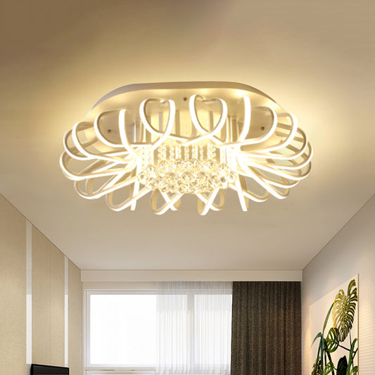 19.5"/24.5" W Oval Acrylic Flush Mount Fixture Modern LED White Ceiling Lighting with Clear Crystal Ball Accent White Clearhalo 'Ceiling Lights' 'Close To Ceiling Lights' 'Close to ceiling' 'Flush mount' Lighting' 255048