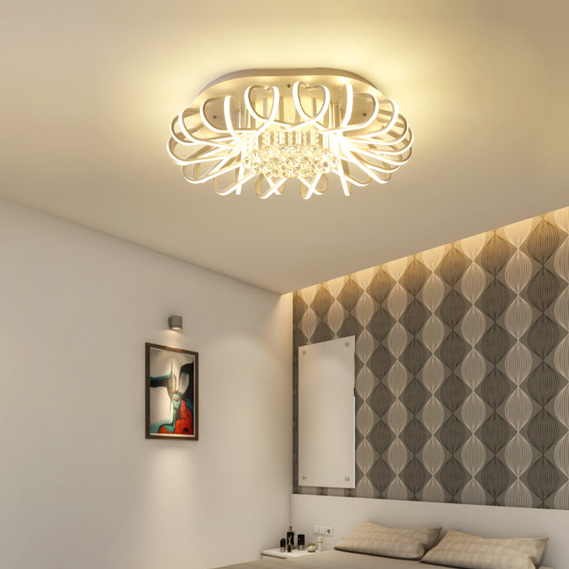 19.5"/24.5" W Oval Acrylic Flush Mount Fixture Modern LED White Ceiling Lighting with Clear Crystal Ball Accent Clearhalo 'Ceiling Lights' 'Close To Ceiling Lights' 'Close to ceiling' 'Flush mount' Lighting' 255050