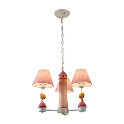 3 Lights Plaid Shade Chandelier with Little Kid Deco Modern Metal Hanging Lamp for Bedroom Pink Clearhalo 'Ceiling Lights' 'Chandeliers' Lighting' options 25505_a8ee9a9a-ec1b-4b2c-b123-e997f8c1ddb6
