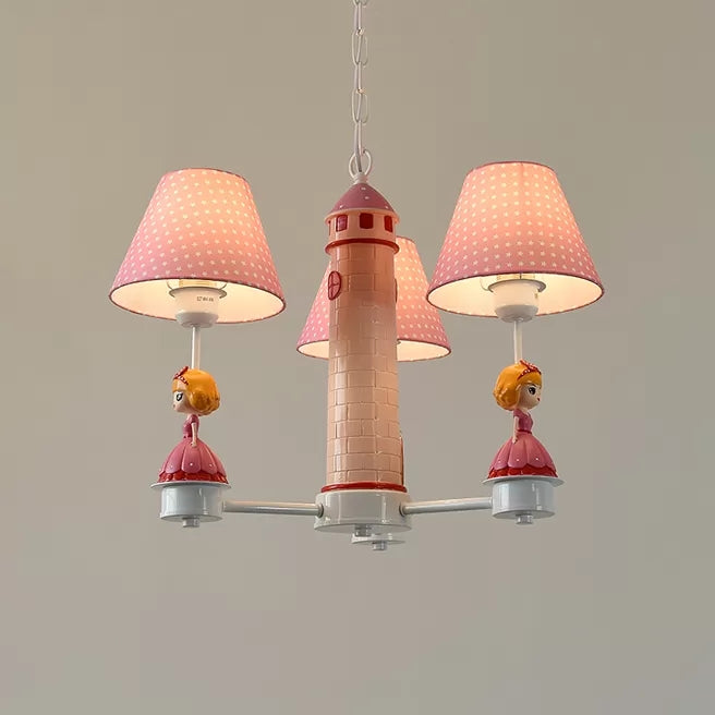 3 Lights Plaid Shade Chandelier with Little Kid Deco Modern Metal Hanging Lamp for Bedroom Clearhalo 'Ceiling Lights' 'Chandeliers' Lighting' options 25506