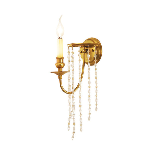 1/2 Lights Corridor Wall Lamp Modern Gold Sconce Light with Metal Candle Design and Crystal Strand Decoration Clearhalo 'Modern wall lights' 'Modern' 'Wall Lamps & Sconces' 'Wall Lights' Lighting' 255072