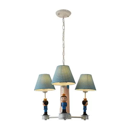 3 Lights Plaid Shade Chandelier with Little Kid Deco Modern Metal Hanging Lamp for Bedroom Blue Clearhalo 'Ceiling Lights' 'Chandeliers' Lighting' options 25510_44805cd5-2e25-4556-a3fa-0c447d25af57