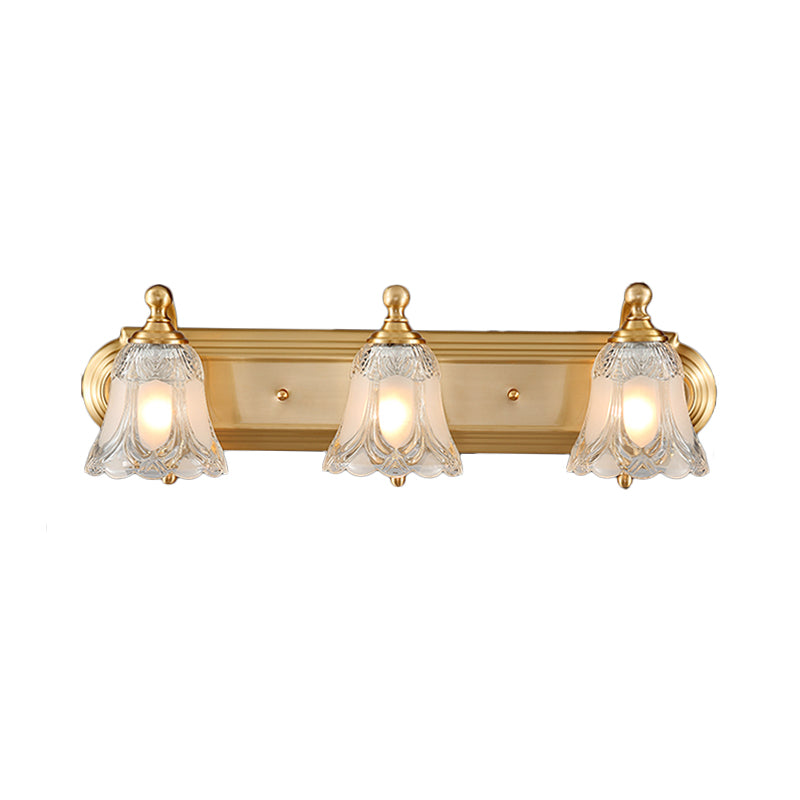 Bell Shade Vanity Sconce Light Vintage Style Clear Glass 2/3 Bulbs Golden Wall Lighting for Bathroom, 18"/24" W Clearhalo 'Modern wall lights' 'Modern' 'Vanity Lights' 'Wall Lights' Lighting' 255129