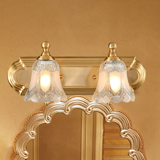 Bell Shade Vanity Sconce Light Vintage Style Clear Glass 2/3 Bulbs Golden Wall Lighting for Bathroom, 18"/24" W Gold 18" Clearhalo 'Modern wall lights' 'Modern' 'Vanity Lights' 'Wall Lights' Lighting' 255130