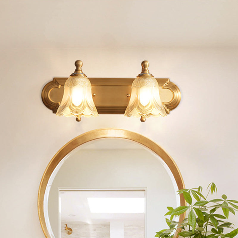 Bell Shade Vanity Sconce Light Vintage Style Clear Glass 2/3 Bulbs Golden Wall Lighting for Bathroom, 18"/24" W Clearhalo 'Modern wall lights' 'Modern' 'Vanity Lights' 'Wall Lights' Lighting' 255131