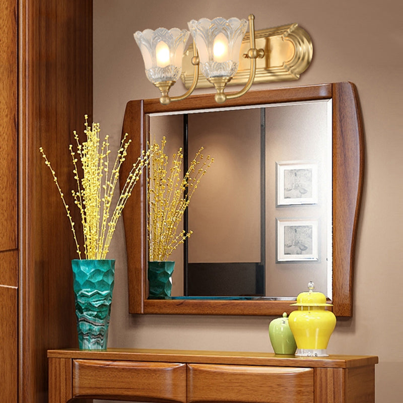 Bell Shade Vanity Sconce Light Vintage Style Clear Glass 2/3 Bulbs Golden Wall Lighting for Bathroom, 18"/24" W Clearhalo 'Modern wall lights' 'Modern' 'Vanity Lights' 'Wall Lights' Lighting' 255132