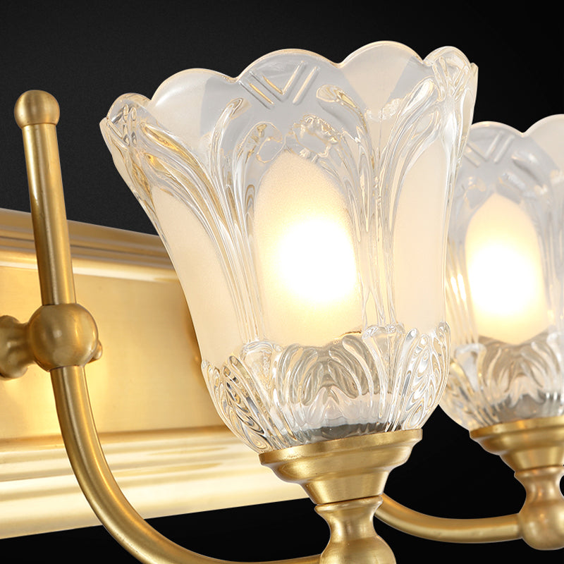 Bell Shade Vanity Sconce Light Vintage Style Clear Glass 2/3 Bulbs Golden Wall Lighting for Bathroom, 18"/24" W Clearhalo 'Modern wall lights' 'Modern' 'Vanity Lights' 'Wall Lights' Lighting' 255134