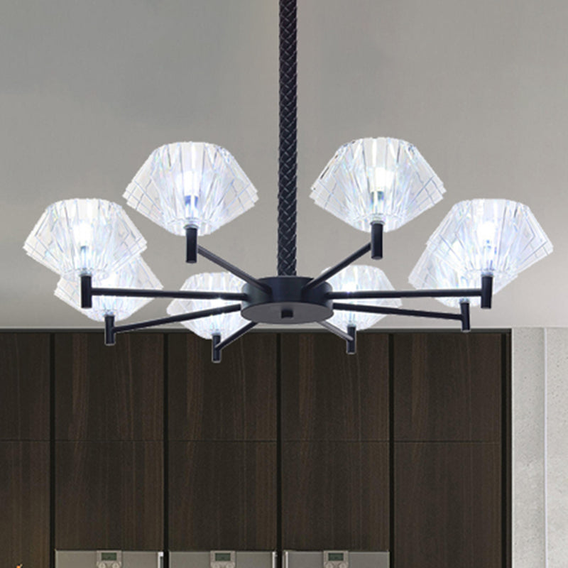 8 Lights Urn Shape Chandelier Modern Metal and Acrylic Pendant Light in Black for Adult Bedroom Black Clearhalo 'Ceiling Lights' 'Chandeliers' 'Modern Chandeliers' 'Modern' Lighting' 255146