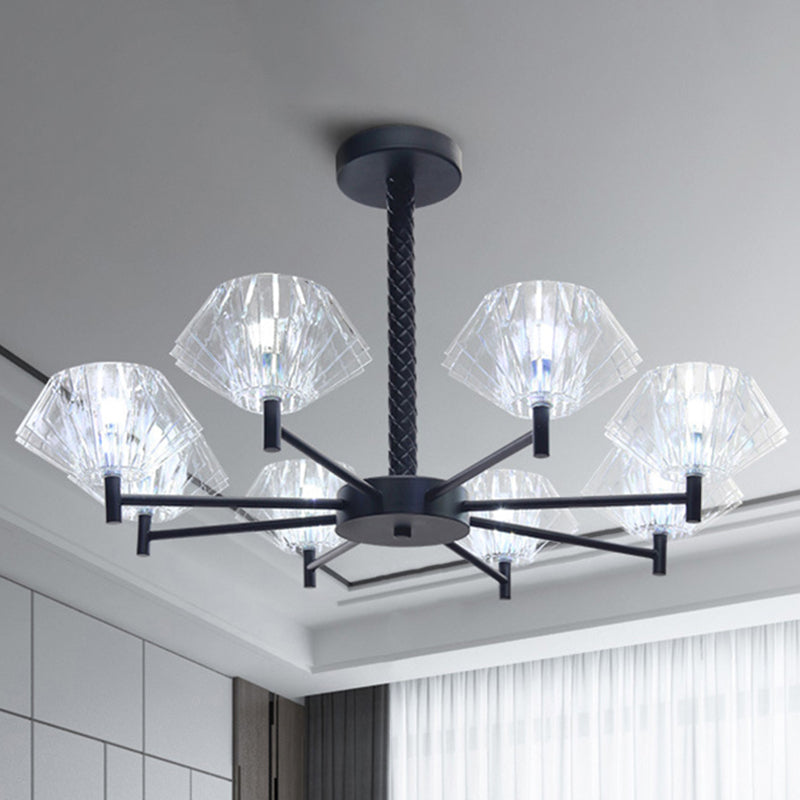 8 Lights Urn Shape Chandelier Modern Metal and Acrylic Pendant Light in Black for Adult Bedroom Clearhalo 'Ceiling Lights' 'Chandeliers' 'Modern Chandeliers' 'Modern' Lighting' 255147