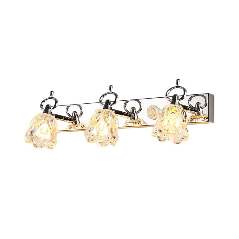 Flower Shade Wall Light Fixture Modernism Clear Glass 2/3 Lights Silver Finish Vanity Wall Light for Bathroom, 12"/18" W Clearhalo 'Modern wall lights' 'Modern' 'Vanity Lights' 'Wall Lights' Lighting' 255160