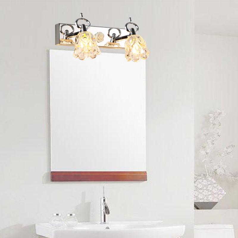 Flower Shade Wall Light Fixture Modernism Clear Glass 2/3 Lights Silver Finish Vanity Wall Light for Bathroom, 12"/18" W Clearhalo 'Modern wall lights' 'Modern' 'Vanity Lights' 'Wall Lights' Lighting' 255163