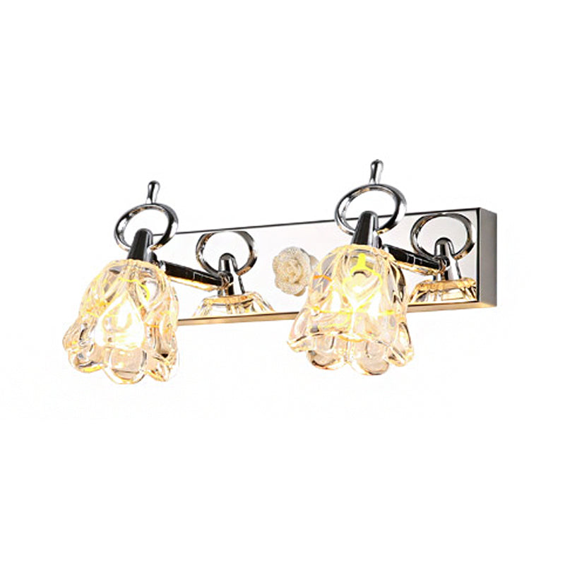 Flower Shade Wall Light Fixture Modernism Clear Glass 2/3 Lights Silver Finish Vanity Wall Light for Bathroom, 12"/18" W Clearhalo 'Modern wall lights' 'Modern' 'Vanity Lights' 'Wall Lights' Lighting' 255164