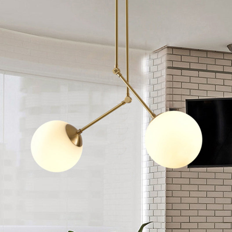 Milk Glass Orb Pendant Light Height Adjustable Simple Chandelier in White & Brass for Cafe Clearhalo 'Ceiling Lights' 'Chandeliers' 'Modern Chandeliers' 'Modern' Lighting' 255187