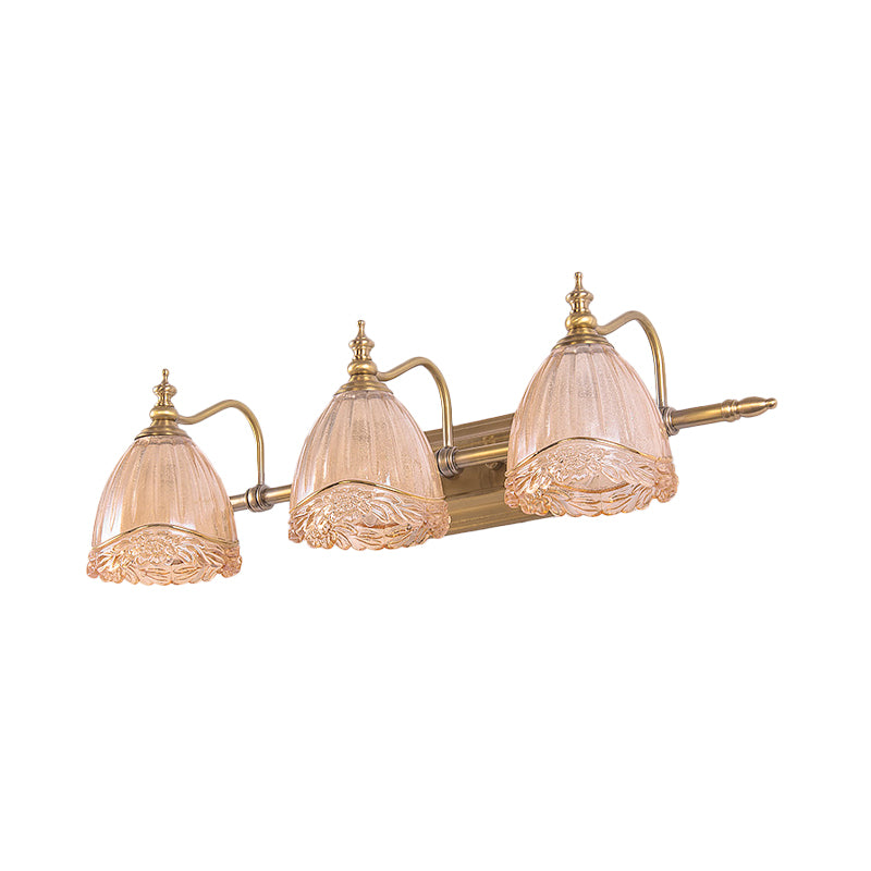 Floral Shade Wall Light Sconce Modern Style Amber Glass 2/3 Bulbs Bathroom Vanity Light in Brass Finish, 16.5"/24.5" W Clearhalo 'Modern wall lights' 'Modern' 'Vanity Lights' 'Wall Lights' Lighting' 255191