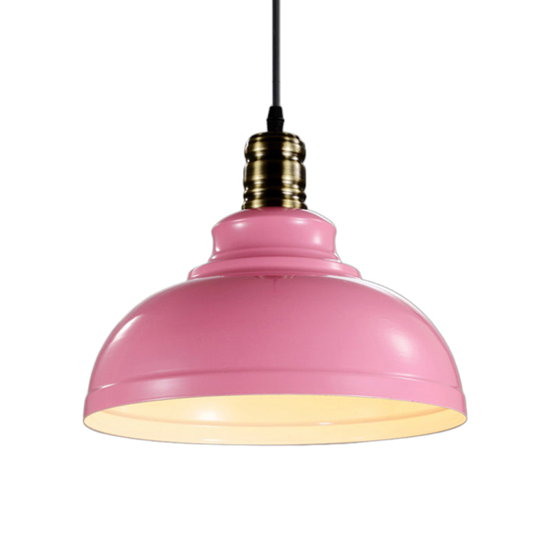 1 Head Dome Ceiling Fixture Industrial Style Pink/Blue Metal Hanging Fixture with Adjustable Cord, 12"/16" Width Clearhalo 'Art Deco Pendants' 'Cast Iron' 'Ceiling Lights' 'Ceramic' 'Crystal' 'Industrial Pendants' 'Industrial' 'Metal' 'Middle Century Pendants' 'Pendant Lights' 'Pendants' 'Tiffany' Lighting' 2552