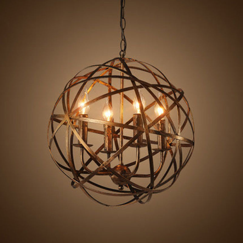 Round Cage Chandelier Light Fixture Retro Industrial Style 4 Lights Metal Pendant Lighting Bronze Clearhalo 'Cast Iron' 'Ceiling Lights' 'Chandeliers' 'Industrial Chandeliers' 'Industrial' 'Metal' 'Middle Century Chandeliers' 'Rustic Chandeliers' 'Tiffany' Lighting' 2552324