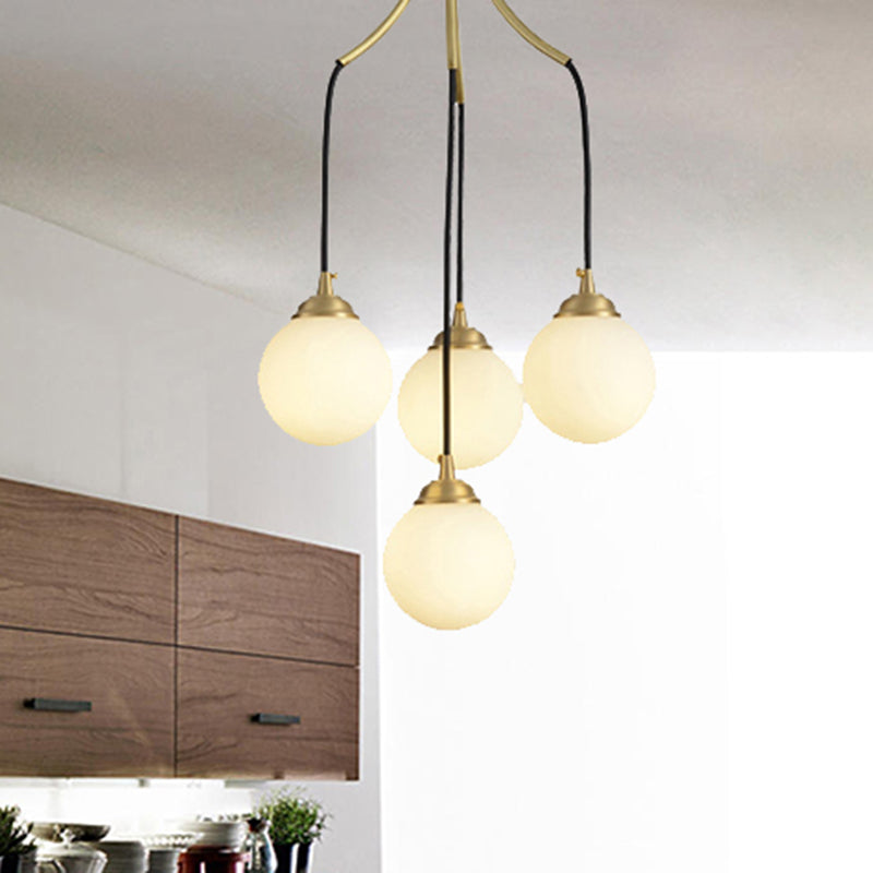 Globe Shade Pendant Light Contemporary Milk Glass Chandelier in Gold for Cafe Dining Table 4 Gold Clearhalo 'Ceiling Lights' 'Chandeliers' 'Modern Chandeliers' 'Modern' Lighting' 255235