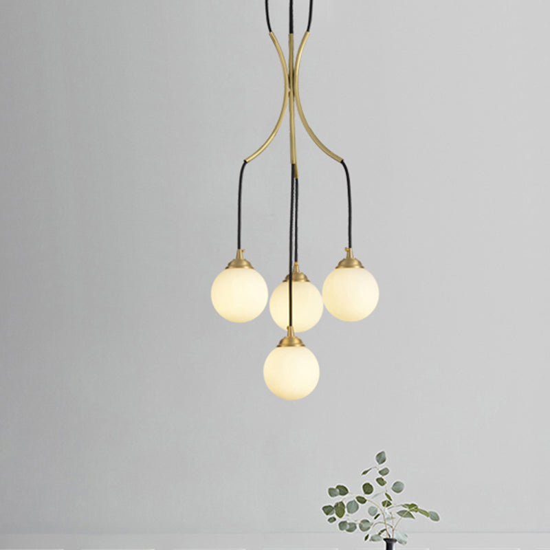 Globe Shade Pendant Light Contemporary Milk Glass Chandelier in Gold for Cafe Dining Table Clearhalo 'Ceiling Lights' 'Chandeliers' 'Modern Chandeliers' 'Modern' Lighting' 255236