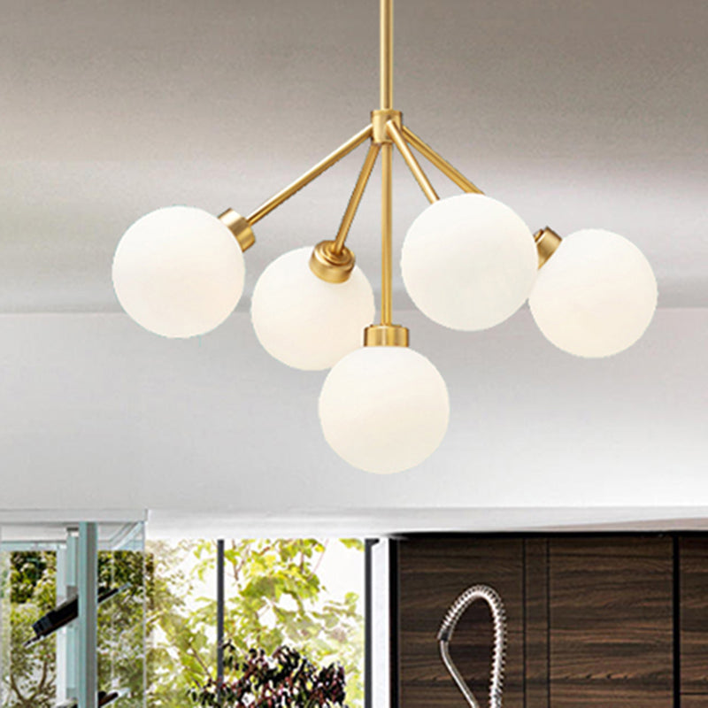 Simple Gold Chandelier Light Globe Shade 5 Lights Milk Glass G9 Hanging Light for Restaurant Gold Clearhalo 'Ceiling Lights' 'Chandeliers' 'Glass shade' 'Glass' 'Modern Chandeliers' 'Modern' Lighting' 255241