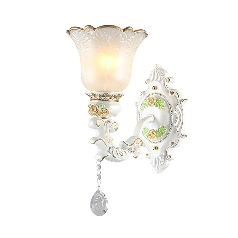 Opal Glass Flower Wall Sconce Light Traditional 1/2 Lights Living Room Wall Light Fixture in White Clearhalo 'Wall Lamps & Sconces' 'Wall Lights' Lighting' 255247