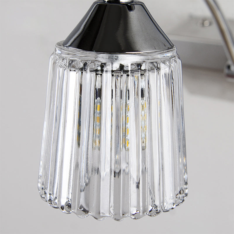 Conic Bathroom Vanity Light Clear Fluted Crystal 3 Heads Contemporary Style Wall Sconce Lamp in Silver, Warm/White Light Clearhalo 'Modern wall lights' 'Modern' 'Vanity Lights' 'Wall Lights' Lighting' 255258