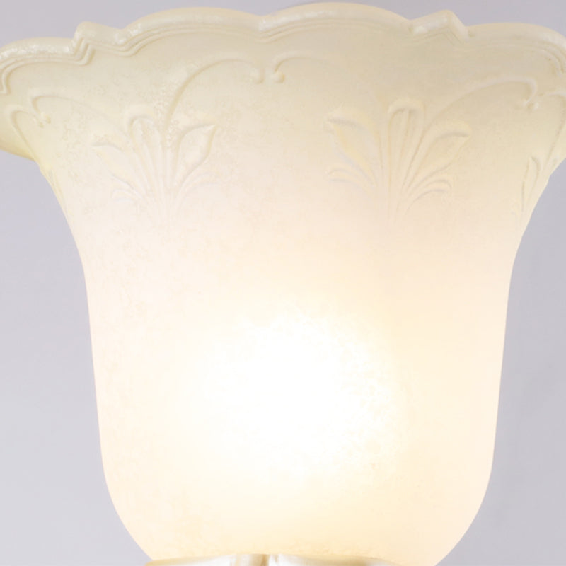 Flower Living Room Wall Sconce Light Vintage Opal Glass 1/2 Lights Beige Wall Light Fixture Clearhalo 'Wall Lamps & Sconces' 'Wall Lights' Lighting' 255264