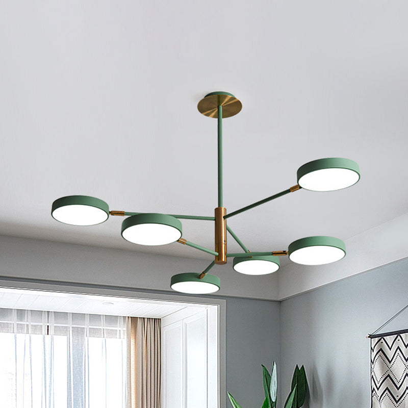 Nordic Style Round Chandelier Light Metallic Hanging Pendant Lights for Living Room 6 Green Clearhalo 'Ceiling Lights' 'Chandeliers' 'Modern Chandeliers' 'Modern' Lighting' 2552695