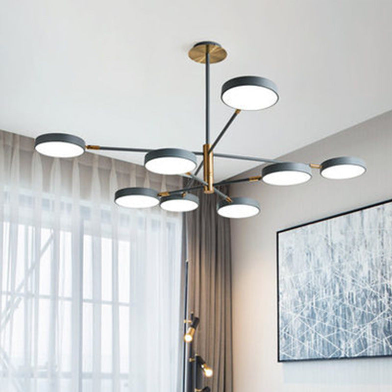 Nordic Style Round Chandelier Light Metallic Hanging Pendant Lights for Living Room 8 Grey Clearhalo 'Ceiling Lights' 'Chandeliers' 'Modern Chandeliers' 'Modern' Lighting' 2552697