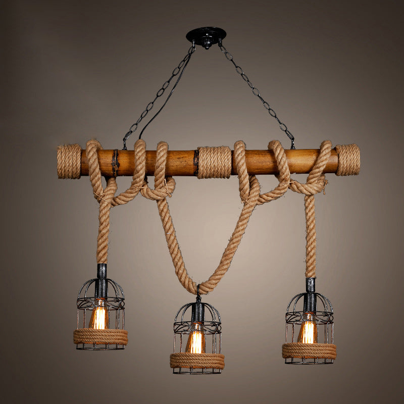 Linear Bamboo Island Lighting Rustic Style Bar Chandelier Light Fixture in Beige Beige Clearhalo 'Ceiling Lights' 'Island Lights' Lighting' 2552758