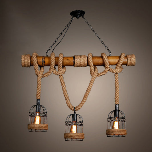 Linear Bamboo Island Lighting Rustic Style Bar Chandelier Light Fixture in Beige Beige Clearhalo 'Ceiling Lights' 'Island Lights' Lighting' 2552758