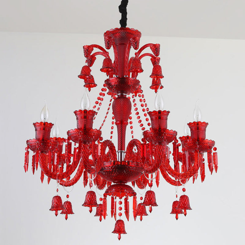 8 Lights Crystal Hanging Lamp Traditional Red/Blue/Purple Candelabra Living Room Chandelier Light Clearhalo 'Ceiling Lights' 'Chandeliers' Lighting' options 255290