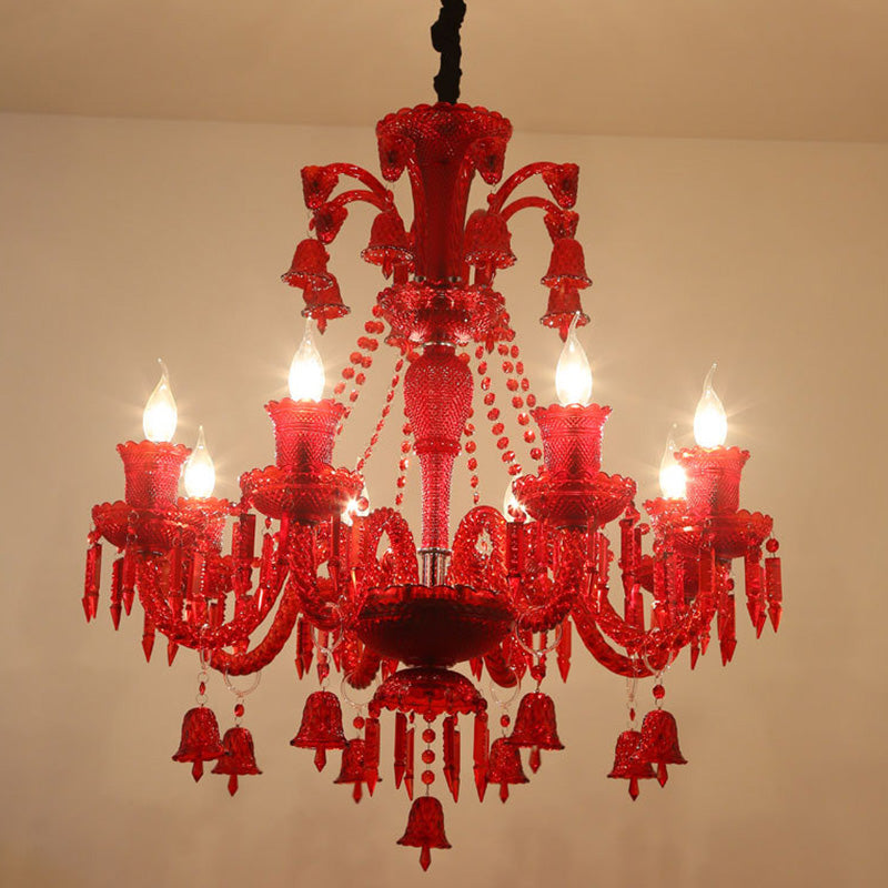 8 Lights Crystal Hanging Lamp Traditional Red/Blue/Purple Candelabra Living Room Chandelier Light Clearhalo 'Ceiling Lights' 'Chandeliers' Lighting' options 255291