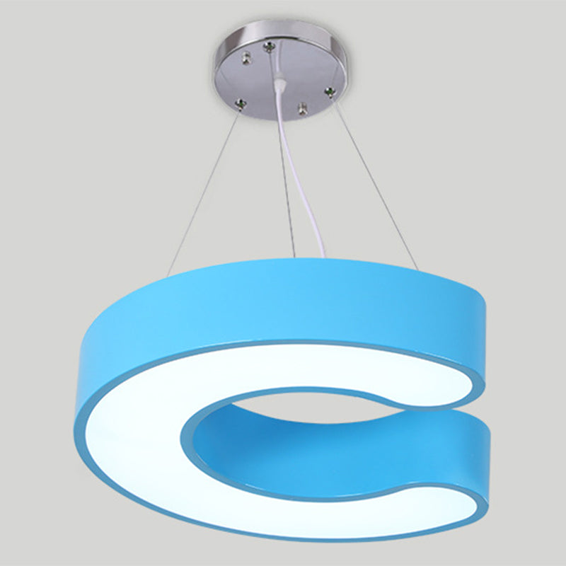 Letter Pendant Lighting Fixture Contemporary Style LED Metal Ceiling Suspension Lamp Blue Clearhalo 'Ceiling Lights' 'Pendant Lights' 'Pendants' Lighting' 2552915