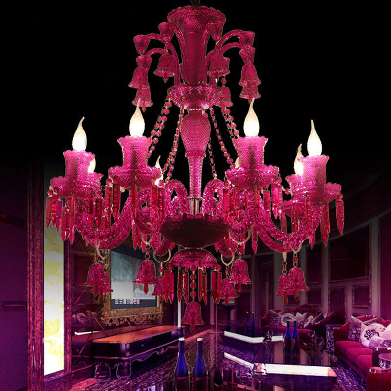 8 Lights Crystal Hanging Lamp Traditional Red/Blue/Purple Candelabra Living Room Chandelier Light Clearhalo 'Ceiling Lights' 'Chandeliers' Lighting' options 255297