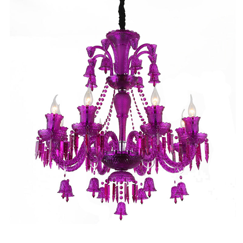 8 Lights Crystal Hanging Lamp Traditional Red/Blue/Purple Candelabra Living Room Chandelier Light Clearhalo 'Ceiling Lights' 'Chandeliers' Lighting' options 255299