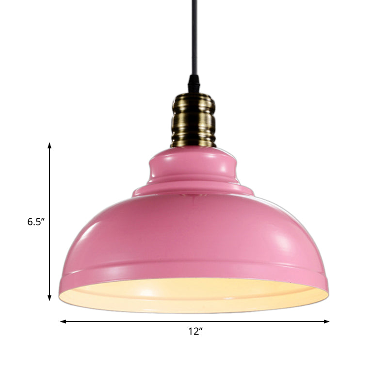 1 Head Dome Ceiling Fixture Industrial Style Pink/Blue Metal Hanging Fixture with Adjustable Cord, 12"/16" Width Clearhalo 'Art Deco Pendants' 'Cast Iron' 'Ceiling Lights' 'Ceramic' 'Crystal' 'Industrial Pendants' 'Industrial' 'Metal' 'Middle Century Pendants' 'Pendant Lights' 'Pendants' 'Tiffany' Lighting' 2553