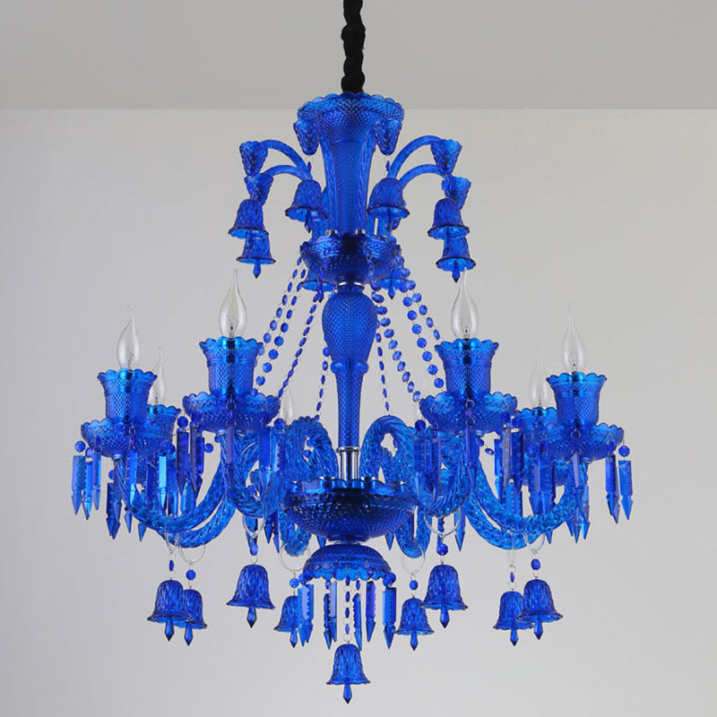 8 Lights Crystal Hanging Lamp Traditional Red/Blue/Purple Candelabra Living Room Chandelier Light Clearhalo 'Ceiling Lights' 'Chandeliers' Lighting' options 255300