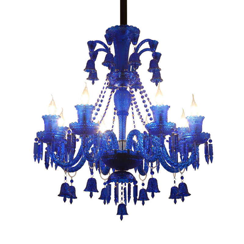 8 Lights Crystal Hanging Lamp Traditional Red/Blue/Purple Candelabra Living Room Chandelier Light Clearhalo 'Ceiling Lights' 'Chandeliers' Lighting' options 255304