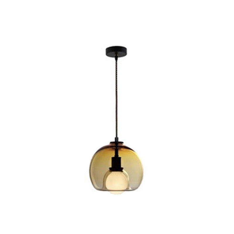 Globe Pendant Light Contemporary Minimalist 1 Light Glass Indoor Hanging Lamp Amber Clearhalo 'Ceiling Lights' 'Glass shade' 'Glass' 'Pendant Lights' 'Pendants' Lighting' 2553082