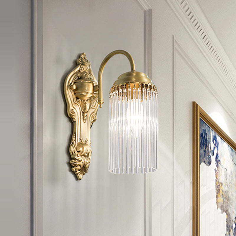 Cylinder Wall Mount Light Simple Style Crystal Rod 1/2 Lights Gold Sconce Light for Corridor Clearhalo 'Modern wall lights' 'Modern' 'Wall Lamps & Sconces' 'Wall Lights' Lighting' 255310