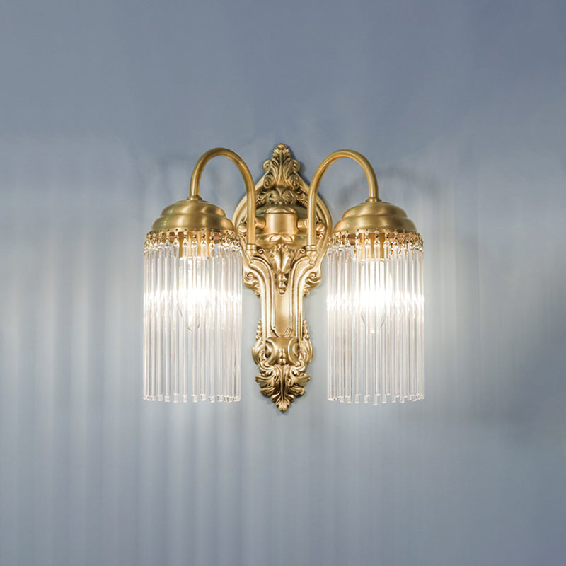 Cylinder Wall Mount Light Simple Style Crystal Rod 1/2 Lights Gold Sconce Light for Corridor 2.0 Gold Clearhalo 'Modern wall lights' 'Modern' 'Wall Lamps & Sconces' 'Wall Lights' Lighting' 255313