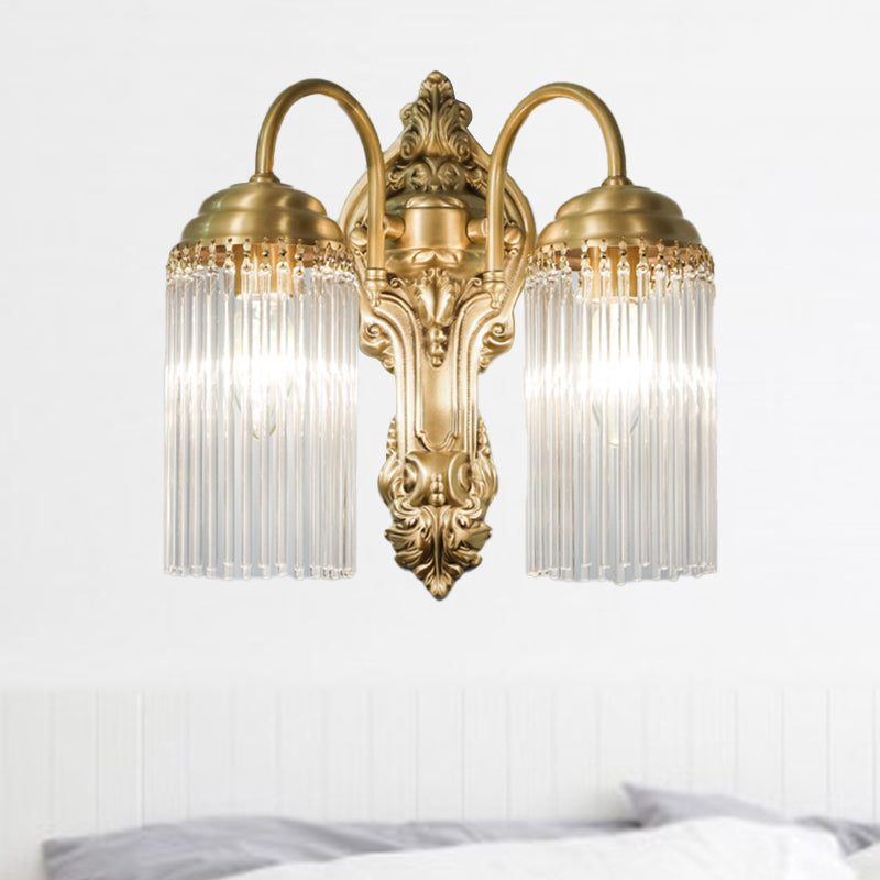 Cylinder Wall Mount Light Simple Style Crystal Rod 1/2 Lights Gold Sconce Light for Corridor Clearhalo 'Modern wall lights' 'Modern' 'Wall Lamps & Sconces' 'Wall Lights' Lighting' 255314