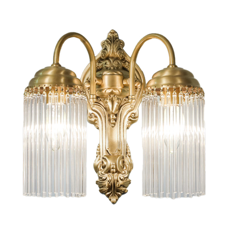 Cylinder Wall Mount Light Simple Style Crystal Rod 1/2 Lights Gold Sconce Light for Corridor Clearhalo 'Modern wall lights' 'Modern' 'Wall Lamps & Sconces' 'Wall Lights' Lighting' 255316