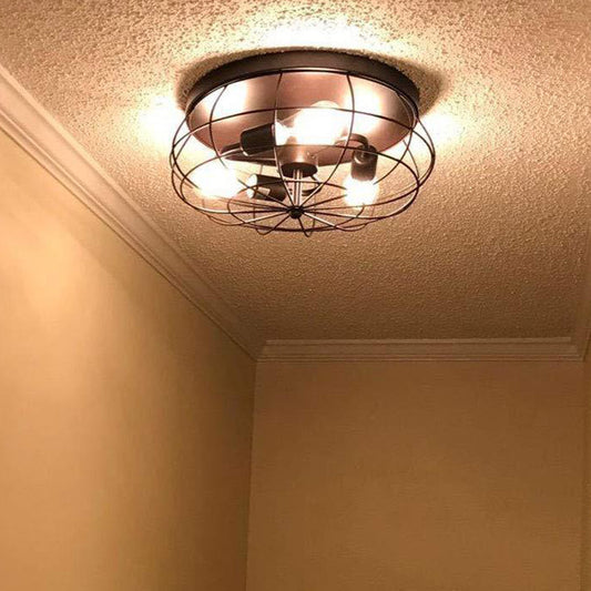 Drum Metal Flush Mount Ceiling Light Vintage Corridor Flushmount Lighting in Black Clearhalo 'Ceiling Lights' 'Close To Ceiling Lights' 'Close to ceiling' 'Flush mount' 'Industrial Flush Mount' Lighting' 2553190